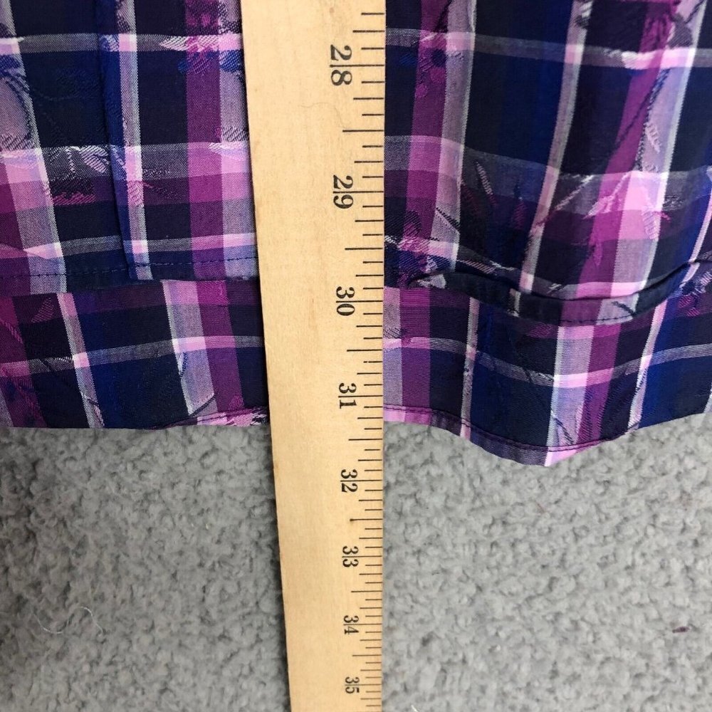 Bugatchi‎ Classic Fit Purple Blue Plaid Long Sleeve Cotton Dress Shirt 15.5 / 36 - Picture 7 of 12